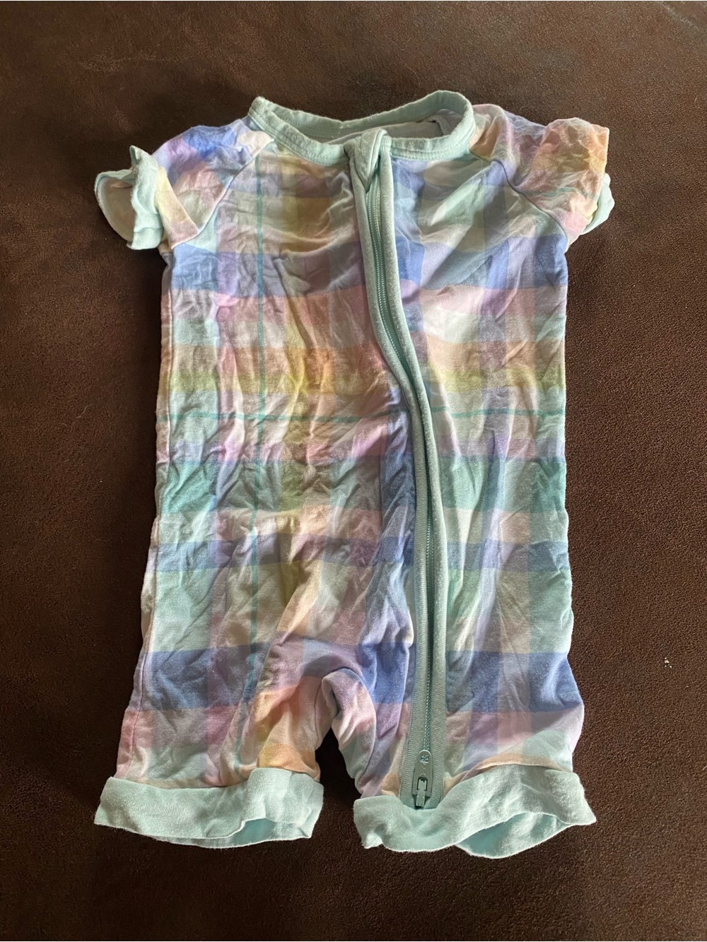 Little Sleepies Pastel Rainbow Short Sleeve Zip One-Piece - Mint Trim